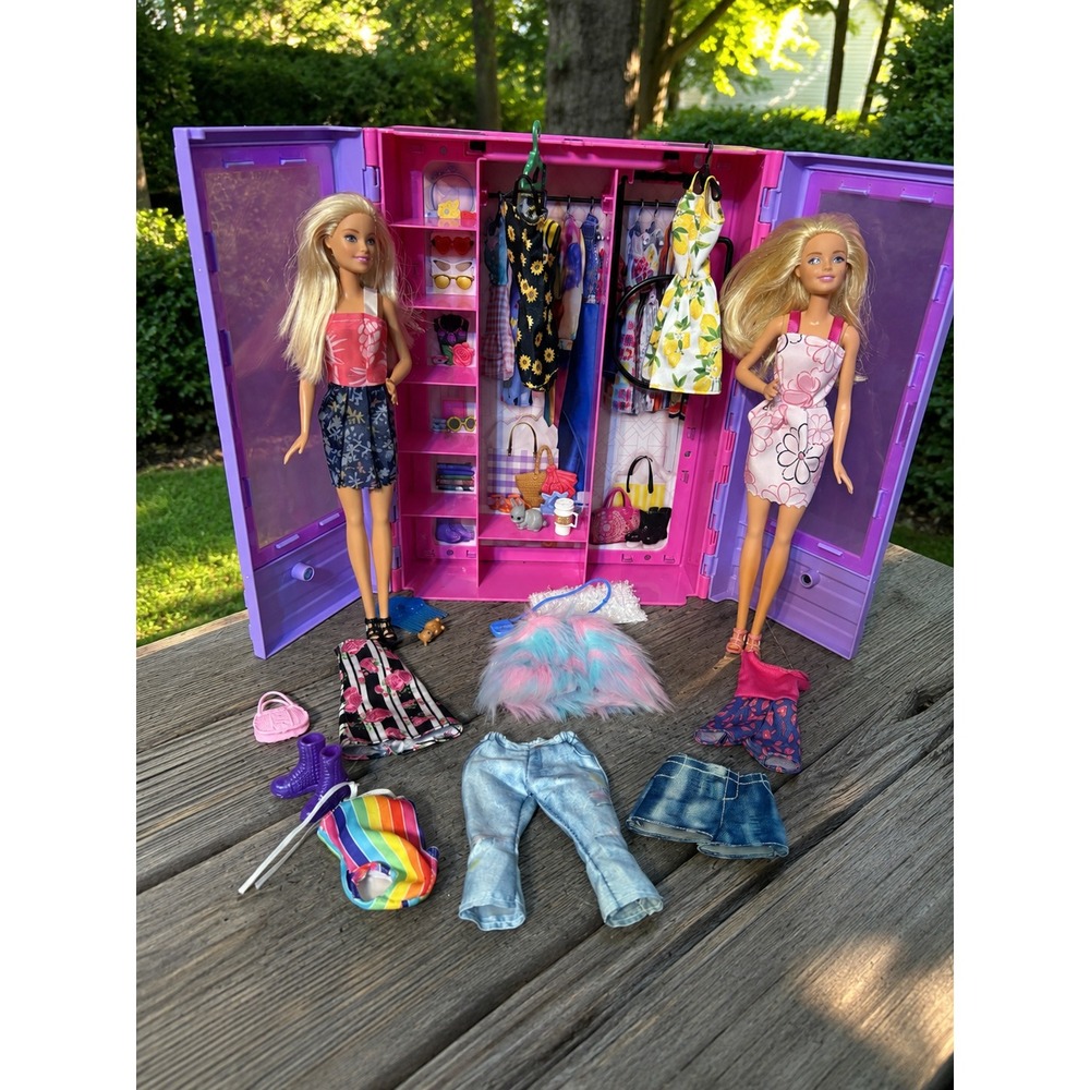 Barbie Doll Wardrobe Closet Case 2 Dolls Clothes Shoes Accessories Huge Set